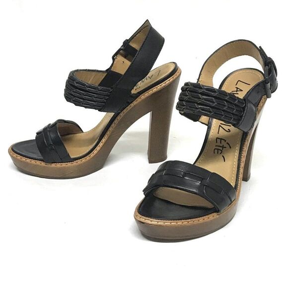 LANVIN Leather WOOD Heels Sandals 40 9 9.5 $1290 - Picture 6 of 12